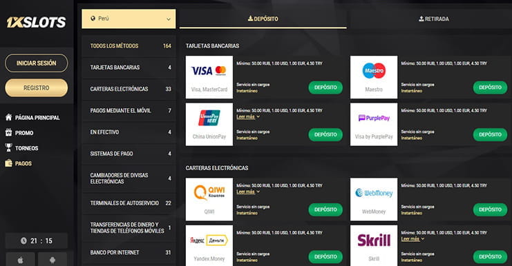 All payment methods accepted at 1xSlots casino.