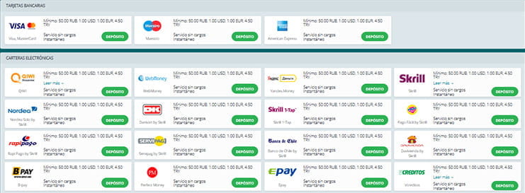 Payment methods available at 22bet.