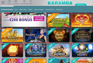 Catalog of games available at casino Karamba.