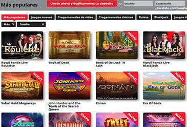 Catalog of games available at Casino Royal Panda.
