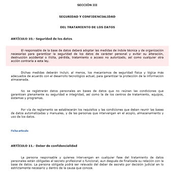 Extract of the Costa Rican law on the Protection of the Person against the processing of their personal data.