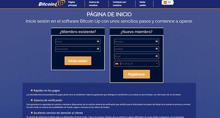 The main page of Bitcoin Up.